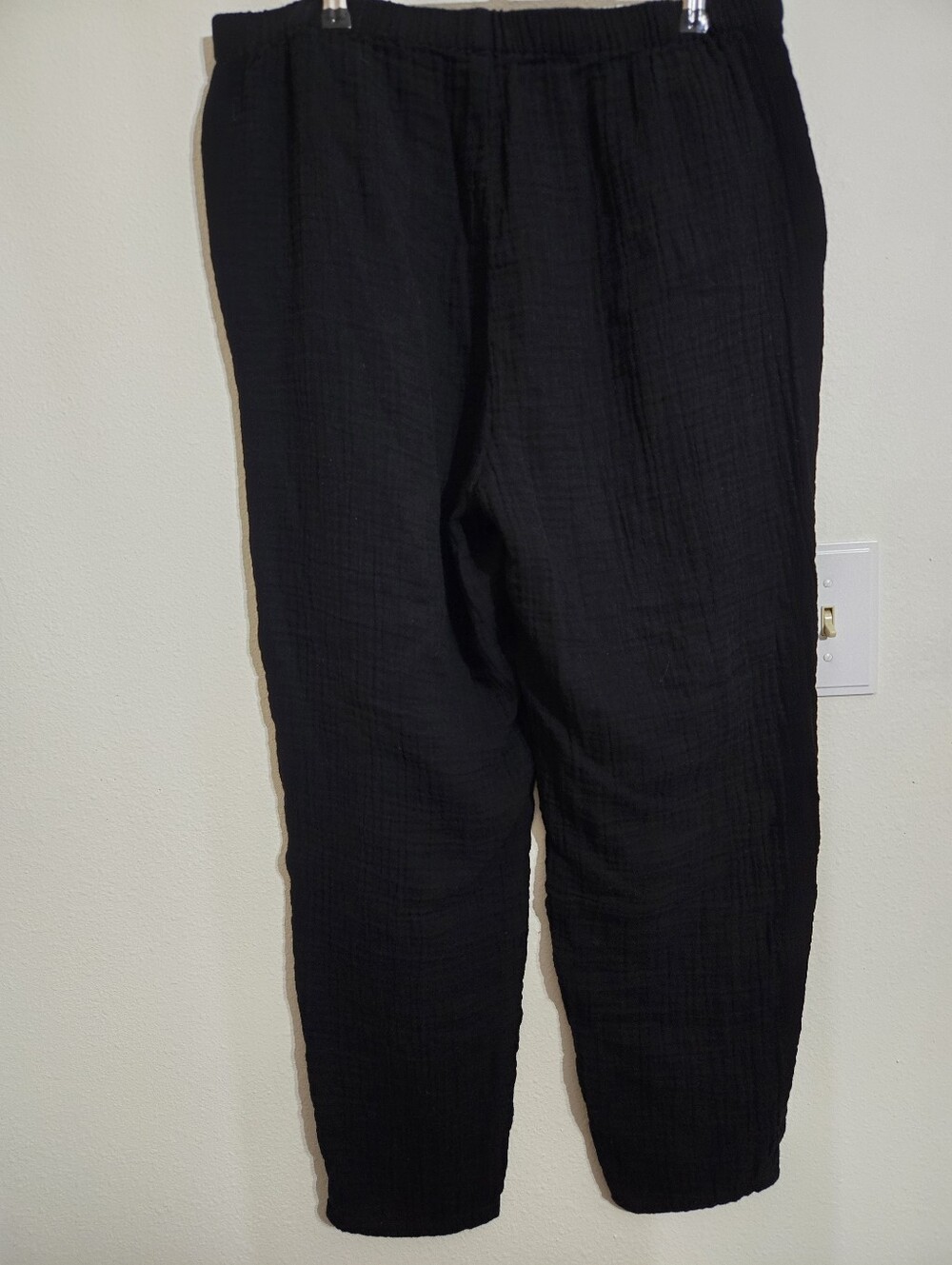Eileen Fisher Women's Black Casual Relaxed Cotton Pants - Elastic Waist